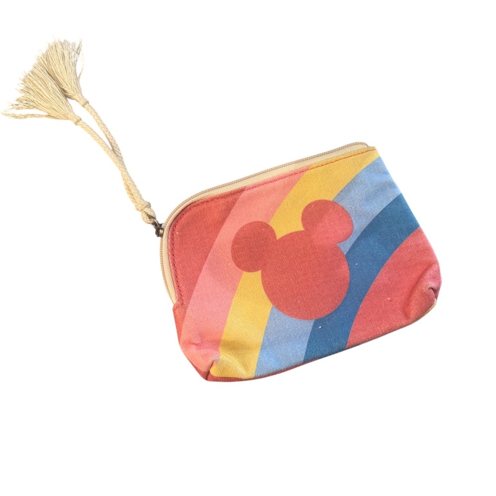 Disney x Junk Food Mickey Mouse Rainbow Canvas Zipper Pouch Tassel Bag Retro 70s